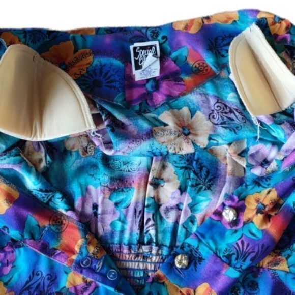 Vintage‎ Special Effects Tropical Floral Print Short Sleeve Dress Sz 16M - Picture 7 of 11